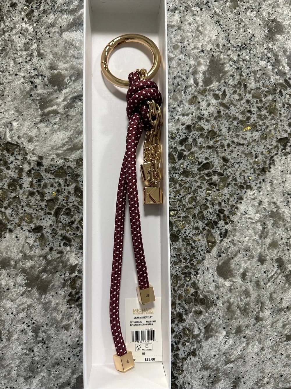 NEW Michael Kors Maroon Braided Rope Key & Card Holder with Gold Hardware